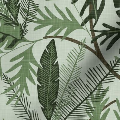 Tropical Foliage - Aqua - Medium - Linen Texture