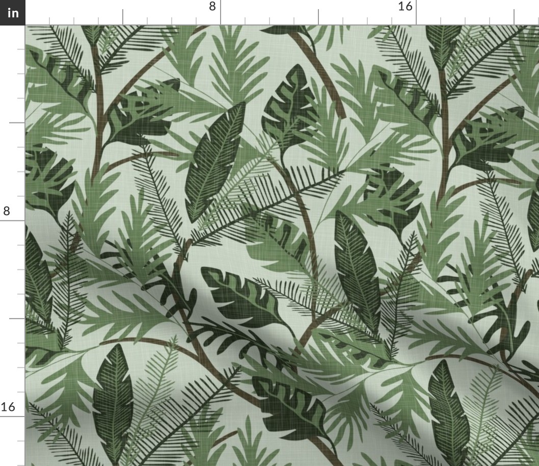 Tropical Foliage - Aqua - Medium - Linen Texture