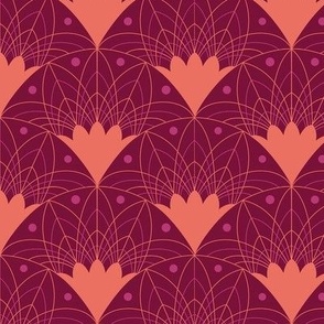Art Deco Fans in Orange and Burgundy - Small