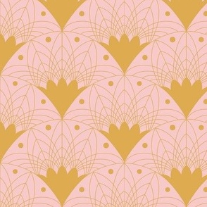 Art Deco Fans in Gold on Blush - Small