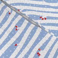 White Birch Trees With Red Berries in Winter Snow