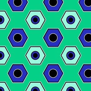 Arial Pencil Play Pillar / Green Blue Geometric Hexagon  