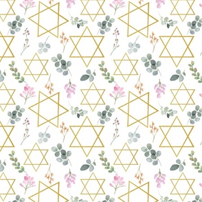 Star of David floral, white background 