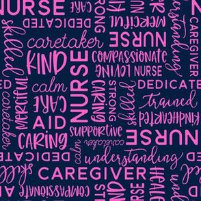 all things nurse - nursing fabric - pink on navy - LAD20