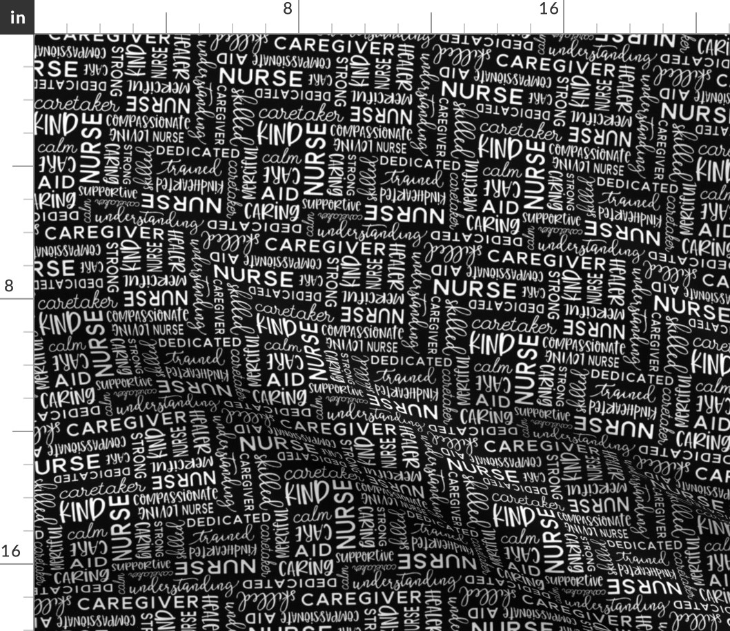 all things nurse - nursing fabric - black and white - LAD20