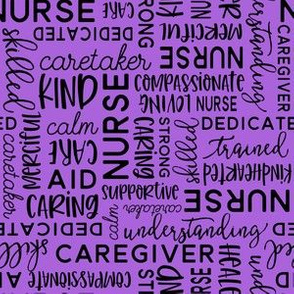 all things nurse - nursing fabric - black on purple - LAD20