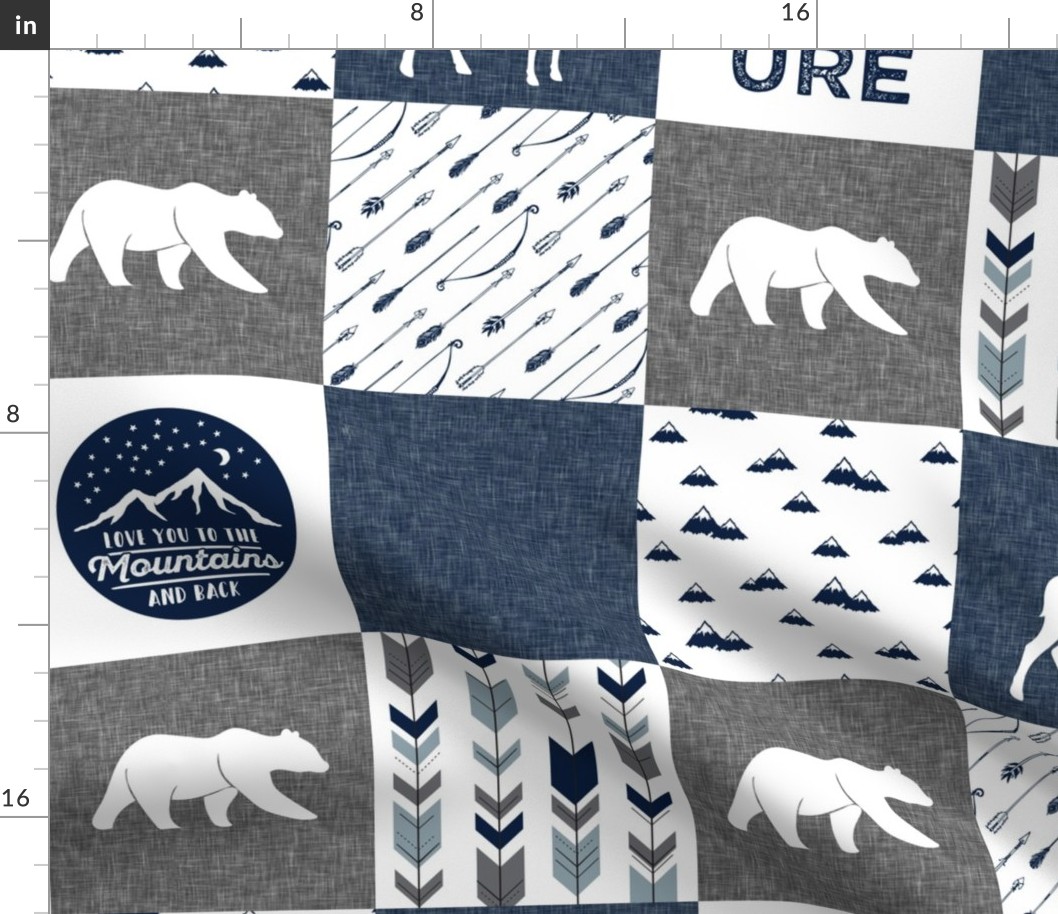 love you to the mountains and back - navy and grey - adventure patchwork - bear & buck C20BS