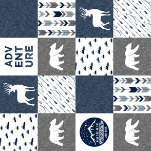 love you to the mountains and back - navy and grey - adventure patchwork - bear & buck (90) C20BS