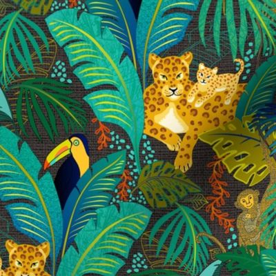 Leopards, toucan and monkeys in the jungle - medium scale