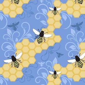 Blue Honeycomb Bee Pattern - Small Scale