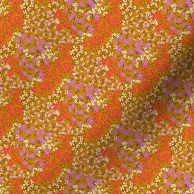 Quilty ditsy floral in mustard, orange, pink