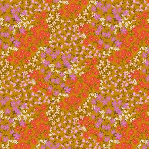 Quilty ditsy floral in mustard, orange, pink