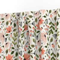 Ditsy modern floral- pink and green on cream - medium scale 