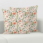 Ditsy modern floral- pink and green on cream - medium scale 