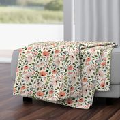 Ditsy modern floral- pink and green on cream - medium scale 