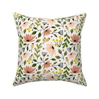 Ditsy modern floral- rose and yellow - medium scale 