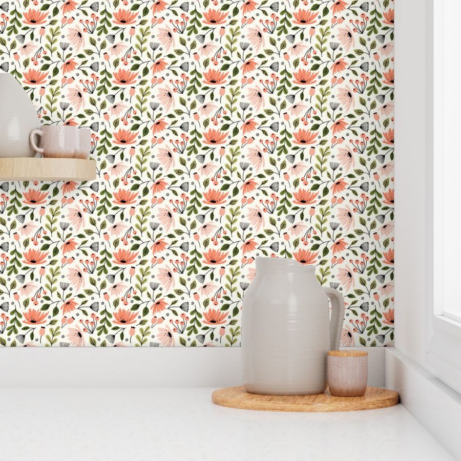 Ditsy modern Floral - small scale Wallpaper | Spoonflower