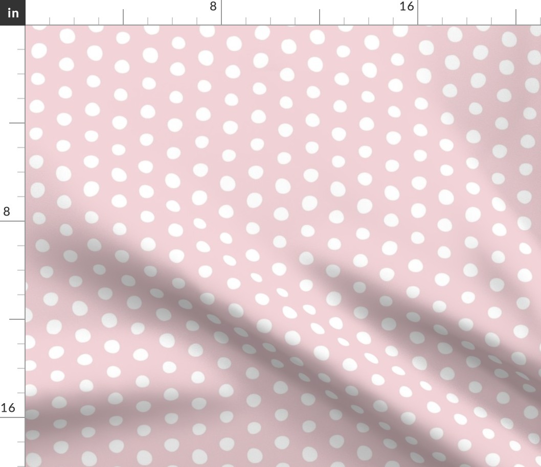 cotton candy - white crooked dots on light pink - dots fabric and wallpaper