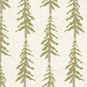 Green Conifer Trees On Textured Beige