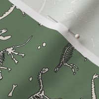 dinosaur skeleton fabric - archaeologist fabric, archaeology fabric, dinosaur dig fabric, bones, dinosaur bones - green