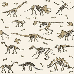 dinosaur skeleton fabric - archaeologist fabric, archaeology fabric, dinosaur dig fabric, bones, dinosaur bones -  tan
