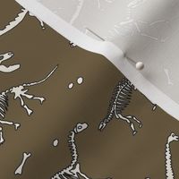 dinosaur skeleton fabric - archaeologist fabric, archaeology fabric, dinosaur dig fabric, bones, dinosaur bones - brown