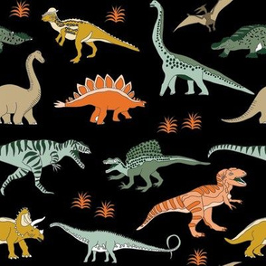 dinoworld dinosaur fabric - tyrannosaurus rex fabric, triceratops fabric, dinosaurs fabric, boy fabric, baby boy fabric - black