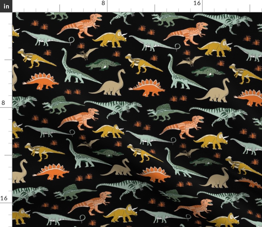 dinoworld dinosaur fabric - tyrannosaurus rex fabric, triceratops fabric, dinosaurs fabric, boy fabric, baby boy fabric - black