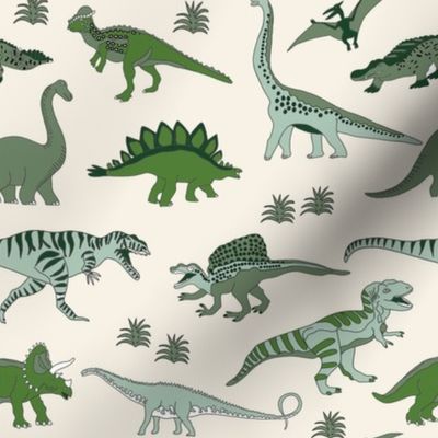dinoworld dinosaur fabric - tyrannosaurus rex fabric, triceratops fabric, dinosaurs fabric, boy fabric, baby boy fabric - green