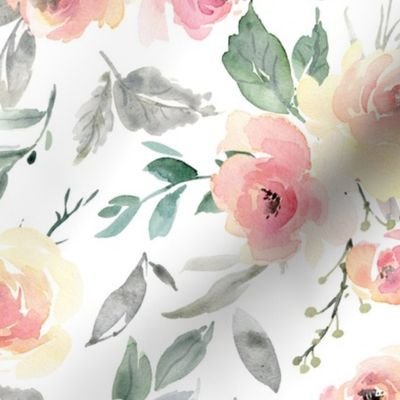 Watercolor Floral – Pink + Blush Flowers - LARGER scale