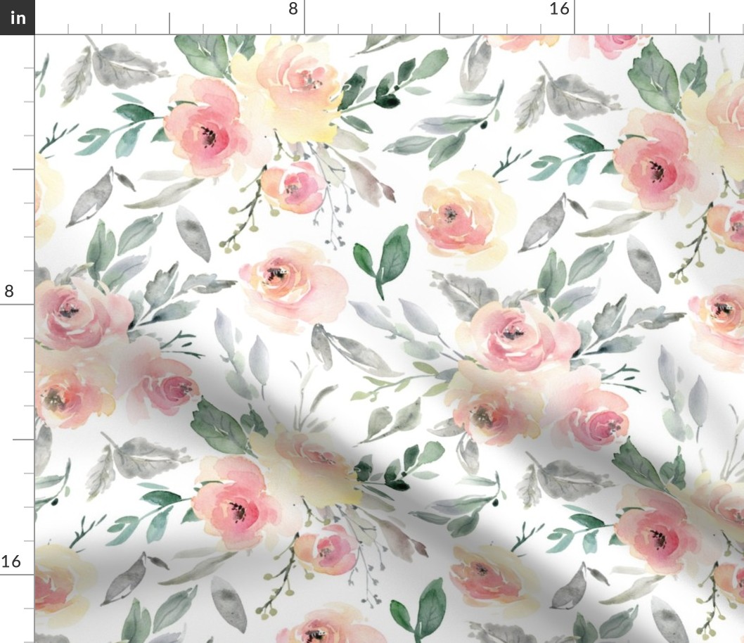 Watercolor Floral – Pink + Blush Flowers - LARGER scale