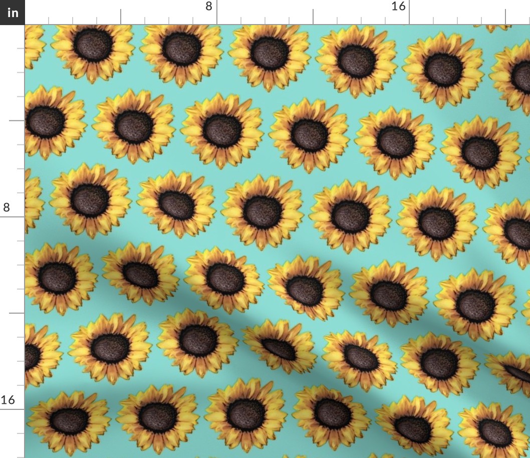 Sunflower Army Spaced / Aqua Blue Floral 