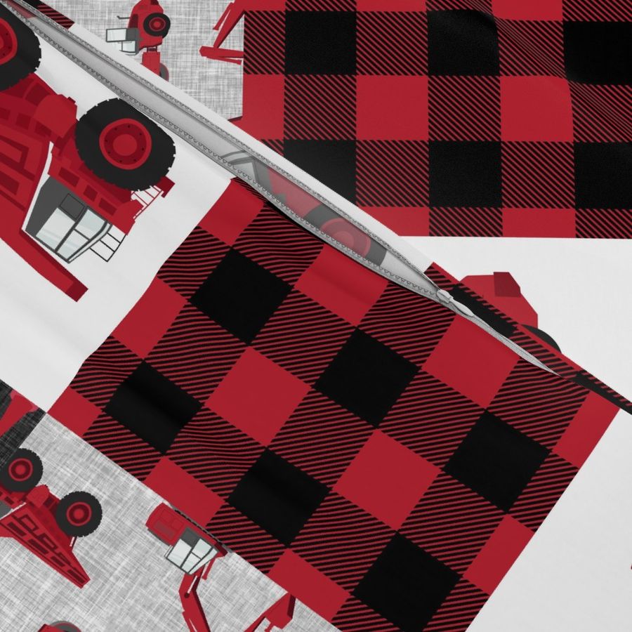 Construction Nursery Wholecloth - construction trucks - red  plaid   - LAD19