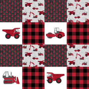 Construction Nursery Wholecloth - construction trucks - red  plaid   - LAD19