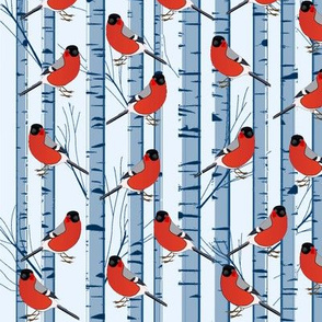 Red Birds and Blue Birch Trees