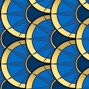 Art Deco Fancy Fan in Navy and Gold Rotated