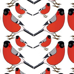Red Birds Chevron Pattern on White