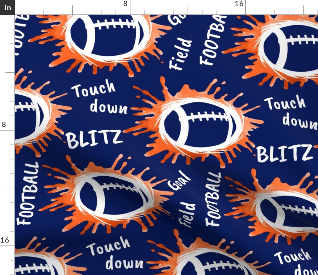 Watercolor American Football with Phrases- Touchdown, Blitz, Field Goal- Regular Scale