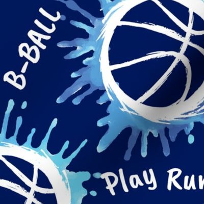 Watercolor Basketball with Phrases- Play, Aim, Hoops, Basket, B-Ball- Regular Scale