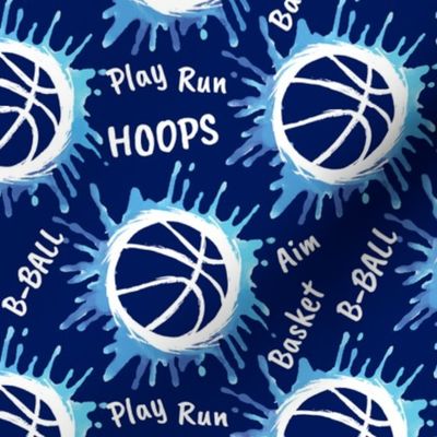 Watercolor Basketball with Phrases- Play, Aim, Hoops, Basket, B-Ball- Small Scale