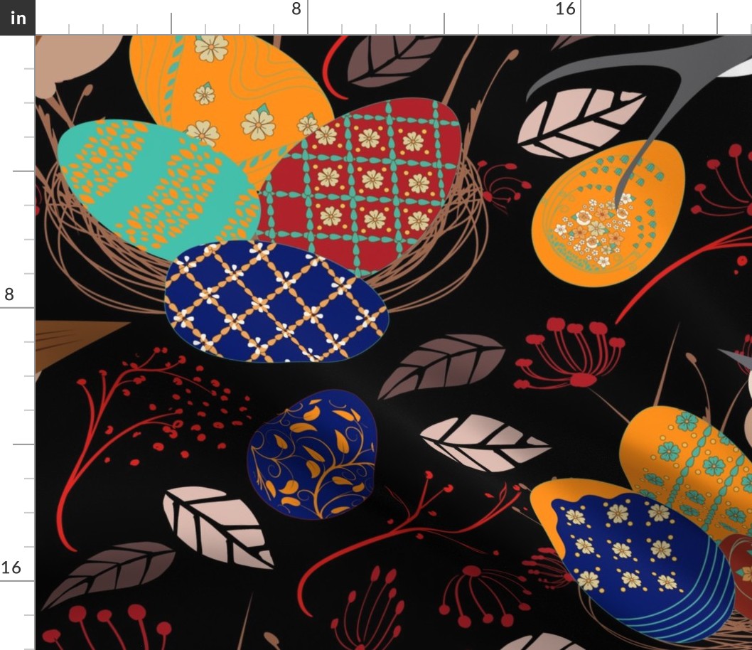 Nest of Pysanky Easter Eggs Nightingales and Swallows- Large Scale