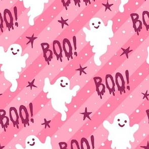 Boo! Ghosts on Pink Stripes