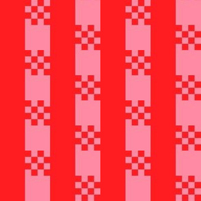 JP37 - Medium - Art Deco Checked Stripe in Scarlet Red and Pink Coral