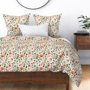 Ditsy modern floral- pink and green on cream - large