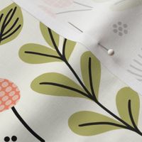 Ditsy modern floral- pink and green on cream - large