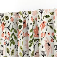 Ditsy modern floral- pink and green on cream - large