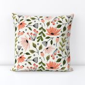 Ditsy modern floral- pink and green on cream - large