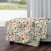 Ditsy modern floral- pink and green on cream - large