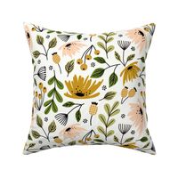 Ditsy modern floral- peach and ochre - large