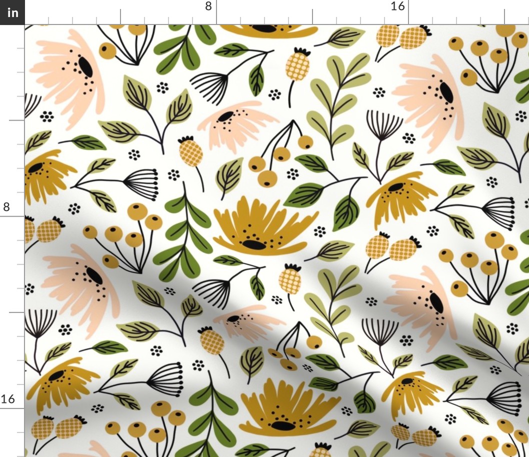 Ditsy modern floral- peach and ochre - large